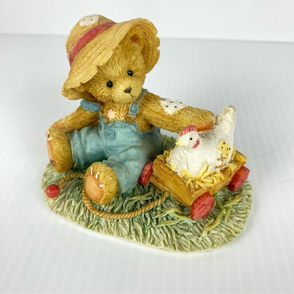 Cherished Teddies Henry Ceramic Decor 1993 # 916420 Farmer Country Chicken